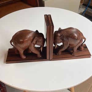 Mid century teak Elephant book ends.